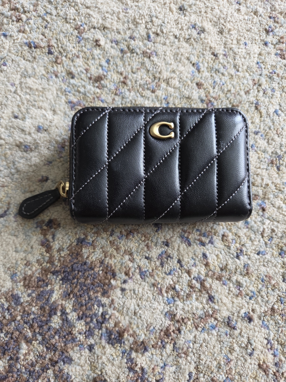 Coach Quilted Leather Zip Card Case Wallet in Black